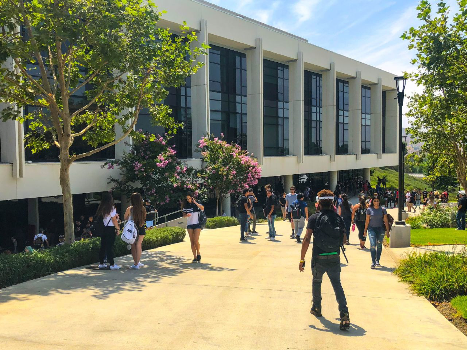 building with students outside