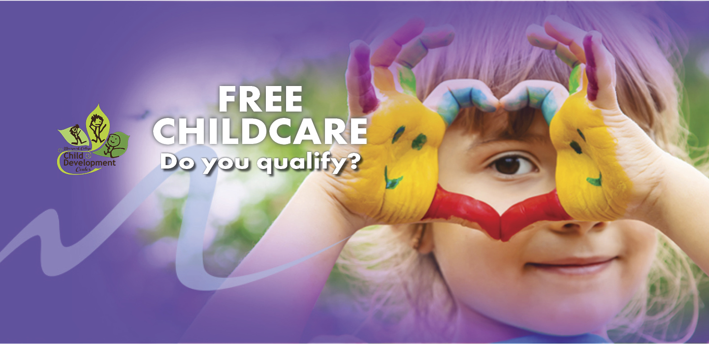 free childcare with image of kids hands making a heart