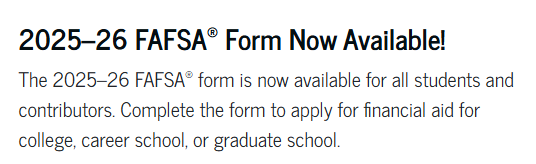 2025-26 FAFSA Form now available