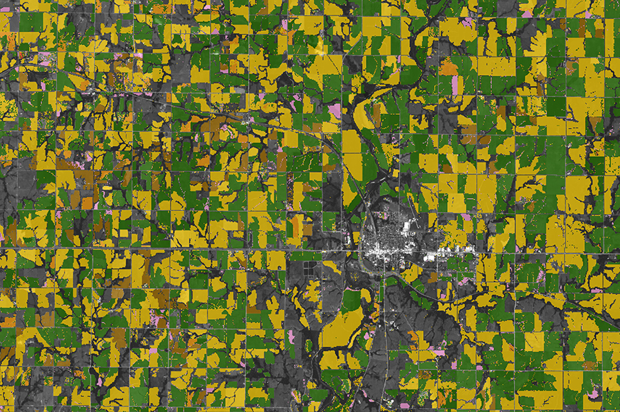 satellite image of areas color marked