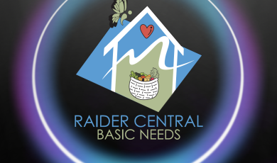 Raider Central Basic Needs Illustration of house with basket of food and butterfly