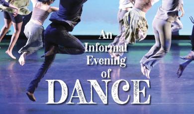 Dancers on a blue background. text reads An Informal Evening of Dance